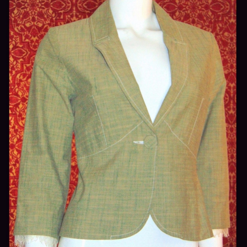 TRUE MEANING khaki plaid cotton blazer jacket 0✨
